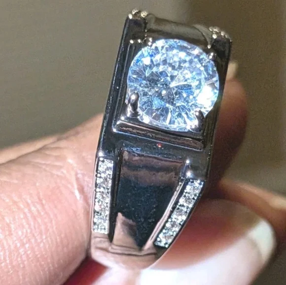 Men's Wedding Ring 14K White Gold Plated Round Cut Simulated Diamond Sz12